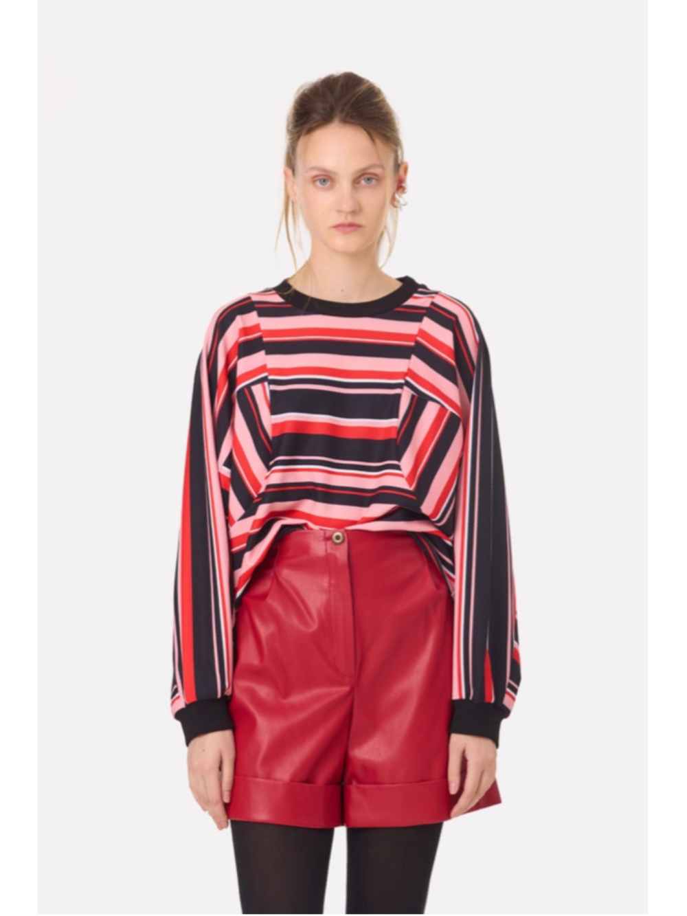 Julia Allert Bold Striped Top With Voluminous Sleeves Black Red Sz Small NWT